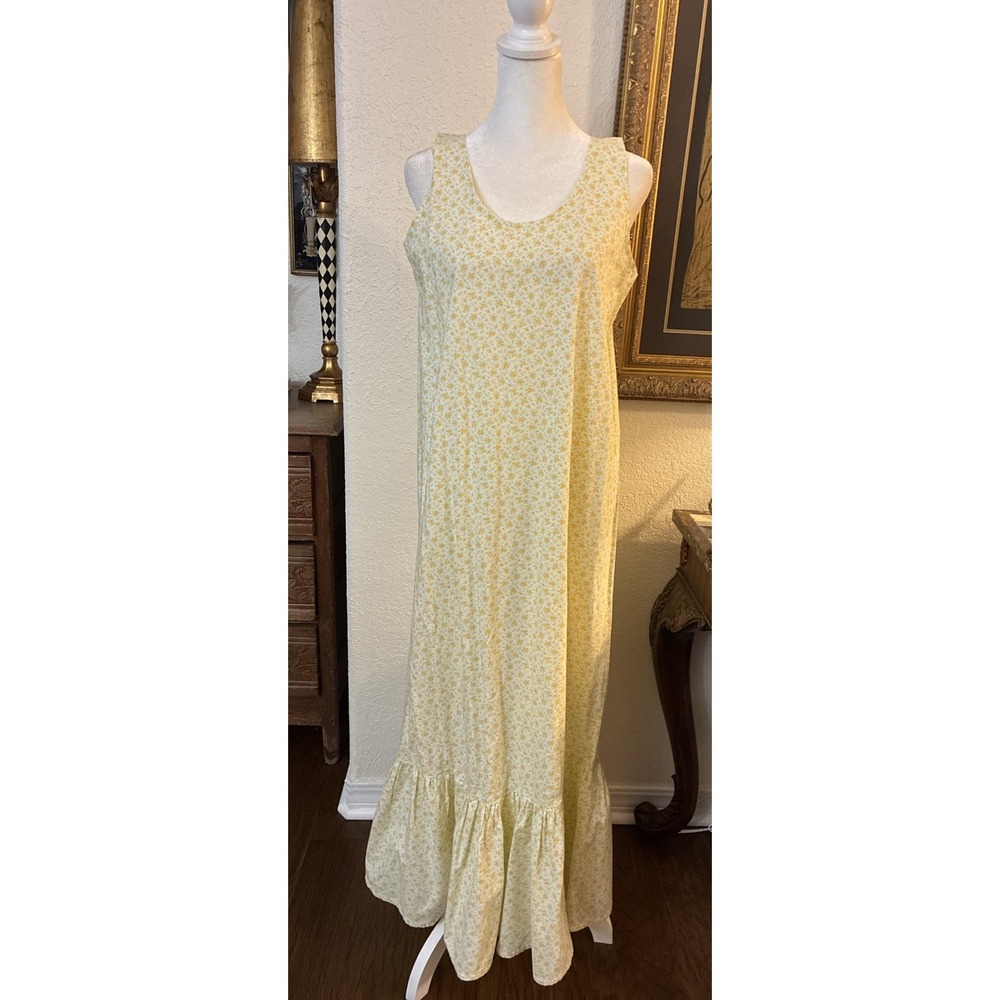 Heart's Desire Cotton Tank Dress Yellow Floral Size XS With Wide Ruffle Maxi